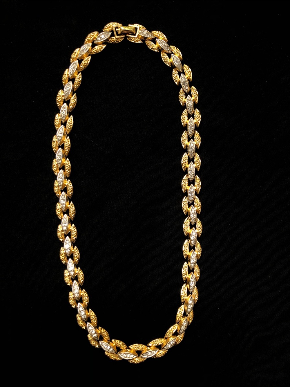 Gold and Silver Two-Tone Rhinestone link Necklace